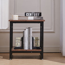 Load image into Gallery viewer, Industrial Square Coffee Table Sofa Side Table with Shelf Wood Top Bedside Stand
