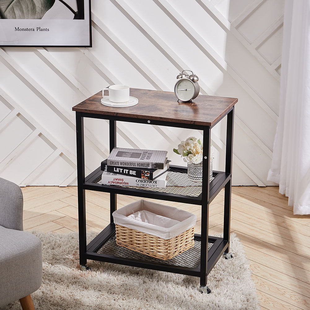 Mobile 3-Tier Printer Cart with Storage Shelf Wheels Projector Cart Industrial Style Home Office