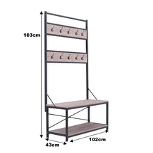 Load image into Gallery viewer, Wood and Metal Coat Rack with Shoe Bench, Storage Shelf Organizer, Accent Furniture with Metal Frame
