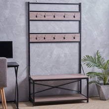 Load image into Gallery viewer, Wood and Metal Coat Rack with Shoe Bench, Storage Shelf Organizer, Accent Furniture with Metal Frame
