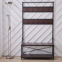 Load image into Gallery viewer, Wood and Metal Coat Rack with Shoe Bench, Storage Shelf Organizer, Accent Furniture with Metal Frame

