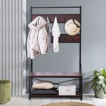 Load image into Gallery viewer, Wood and Metal Coat Rack with Shoe Bench, Storage Shelf Organizer, Accent Furniture with Metal Frame
