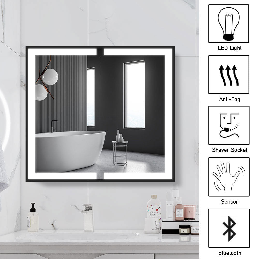 LED Light Up 2-Door Bathroom Mirror Cabinet