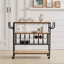 Load image into Gallery viewer, 3 Tier Kitchen Serving Trolley with Wine Bottle Storage Rack
