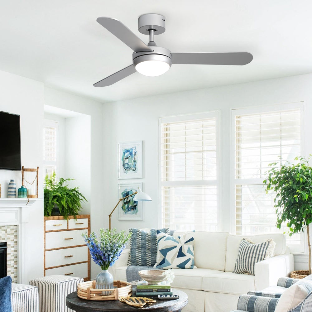 42'' Silver Ceiling Fan with LED Light Kit, 3 Blades and Remote Control