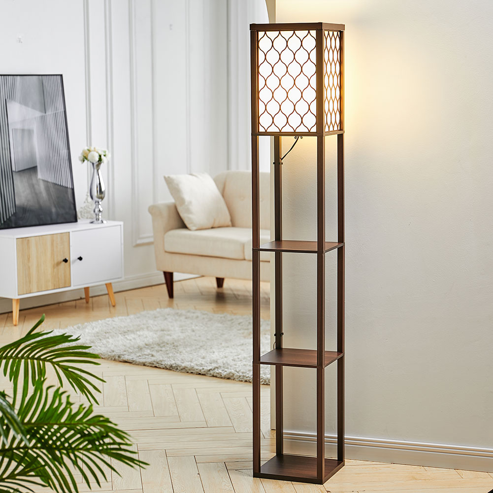 Hollow Out Shelf Floor Lamp Light 4 Tiered Shelves Storage Display Square