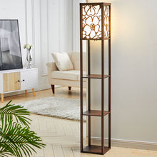 Load image into Gallery viewer, 3-in-1 Wooden &amp; Linen Floor Lamp with Shelves Units
