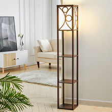 Load image into Gallery viewer, 3-in-1 Wooden &amp; Linen Floor Lamp with Shelves Units
