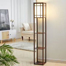 Load image into Gallery viewer, 3-in-1 Wooden &amp; Linen Floor Lamp with Shelves Units
