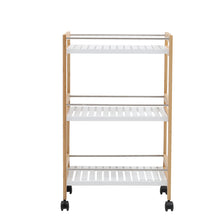 Load image into Gallery viewer, 3 Tier Rolling Serving Trolley Bamboo Wood Kitchen Storage Cart
