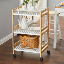 Load image into Gallery viewer, 3 Tier Rolling Serving Trolley Bamboo Wood Kitchen Storage Cart
