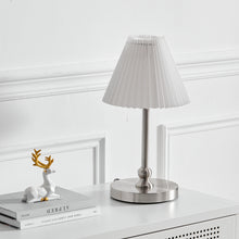 Load image into Gallery viewer, 40W Vintage Style Antique Silver Table Lamp with Pleated Cream Shade Complete
