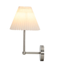 Load image into Gallery viewer, Modern Wall Lamp Brushed Steel w/ White Pleated Fabric Lampshade
