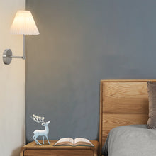 Load image into Gallery viewer, Modern Wall Lamp Brushed Steel w/ White Pleated Fabric Lampshade
