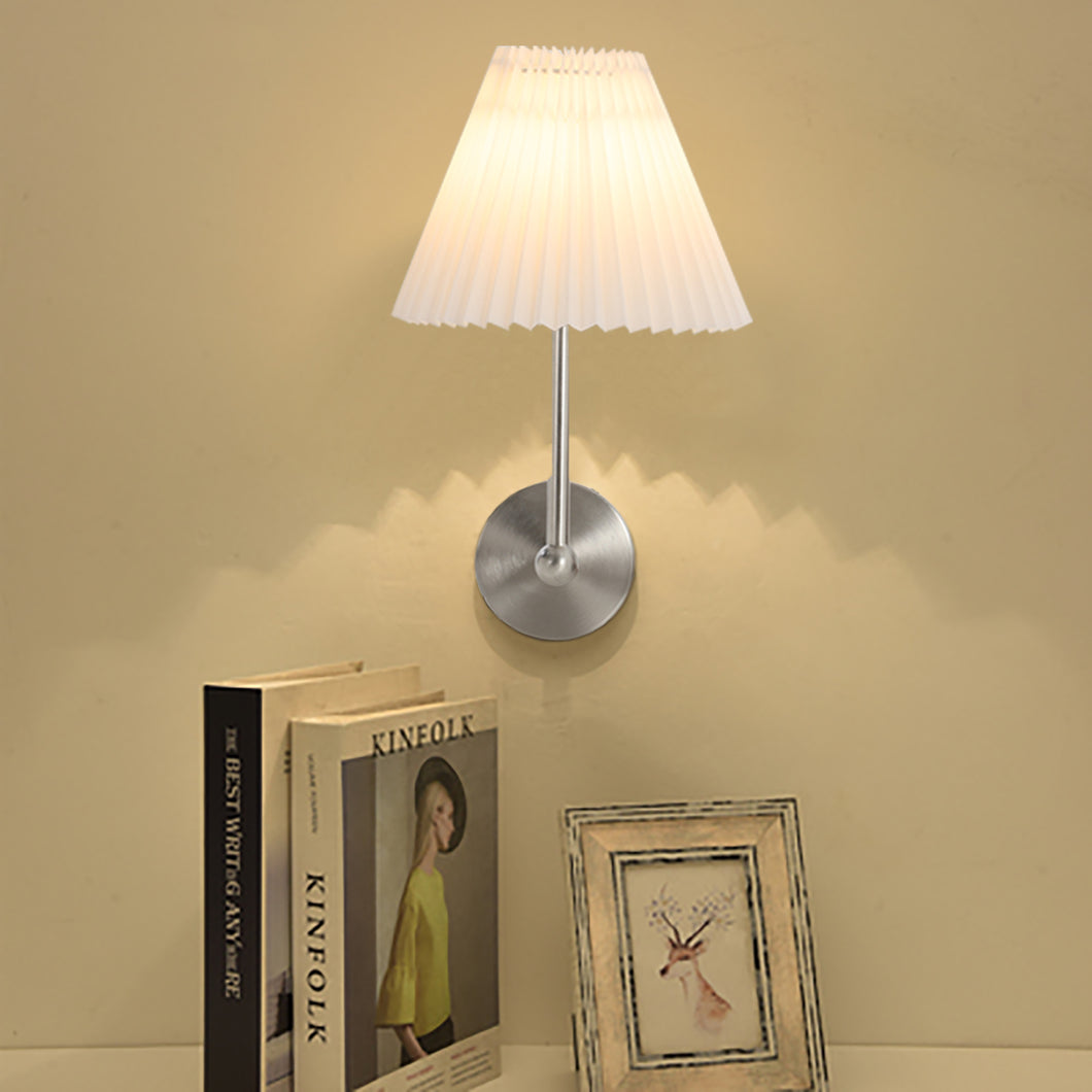 Modern Wall Lamp Brushed Steel w/ White Pleated Fabric Lampshade