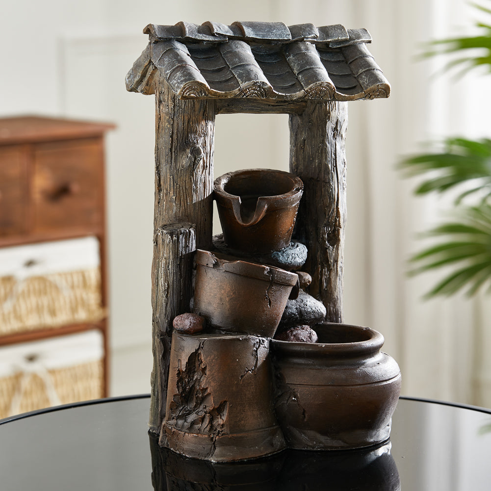 Eaves Clay Pot Electric Fountain Water Feature LED Light