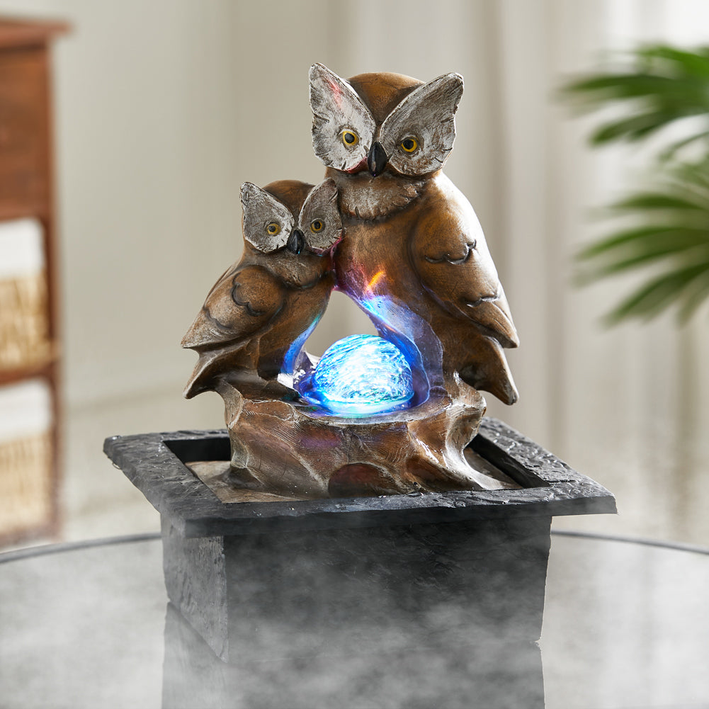 Owl Electric Resin Water Feature Fountain LED Ball