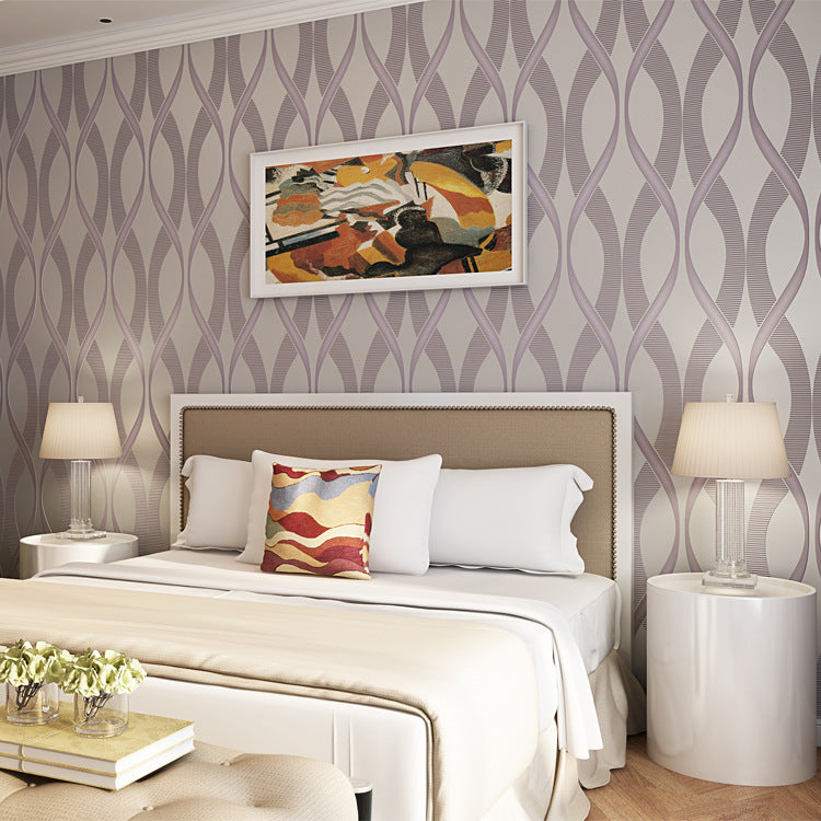 Luxury Wallpaper Nonwoven 10M Curve Wave Flocking Rolls Embossed TV 3D Bedroom