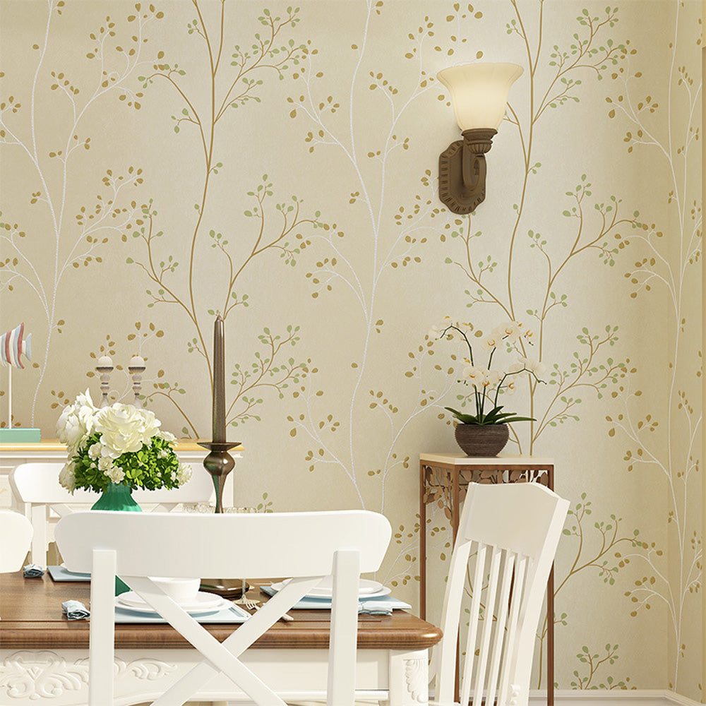 3D Walls Tree Leaf Designer Art Background Backdrop Wall Paper Wallpaper Beige