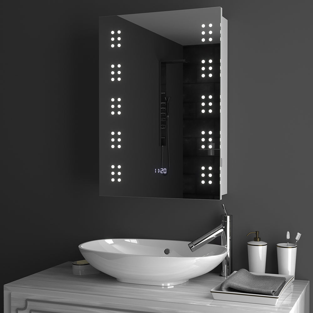 LED Illuminated Bathroom Sensor Mirror Cabinet Demist Shaver Socket