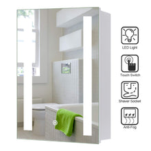 Load image into Gallery viewer, Anti-fog Wall Mounted Mirror Cabinet, Touch Control Switch with CE Driver,LED Illuminated Bathroom Mirror with Shaver Socket
