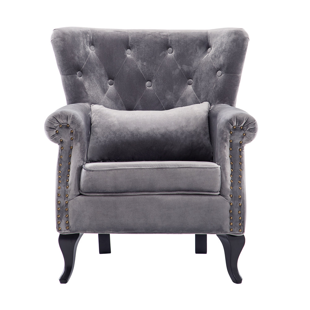 Velvet Chesterfield Rolled Chair With Cushion