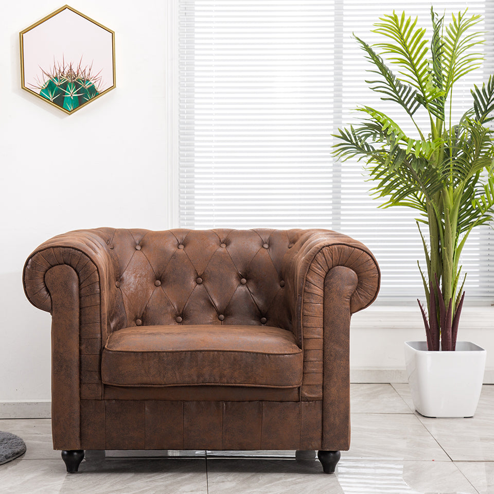 Brown Distressed Leather Chesterfield Chair Armchair