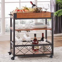 Load image into Gallery viewer, 3 Tier Kitchen Serving Trolley Cart Wood Tray
