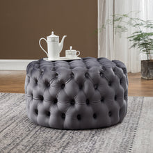 Load image into Gallery viewer, 70CM Round Velvet Buttoned Footstool
