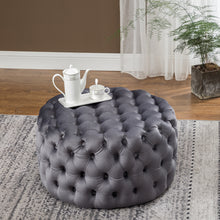 Load image into Gallery viewer, 70CM Round Velvet Buttoned Footstool
