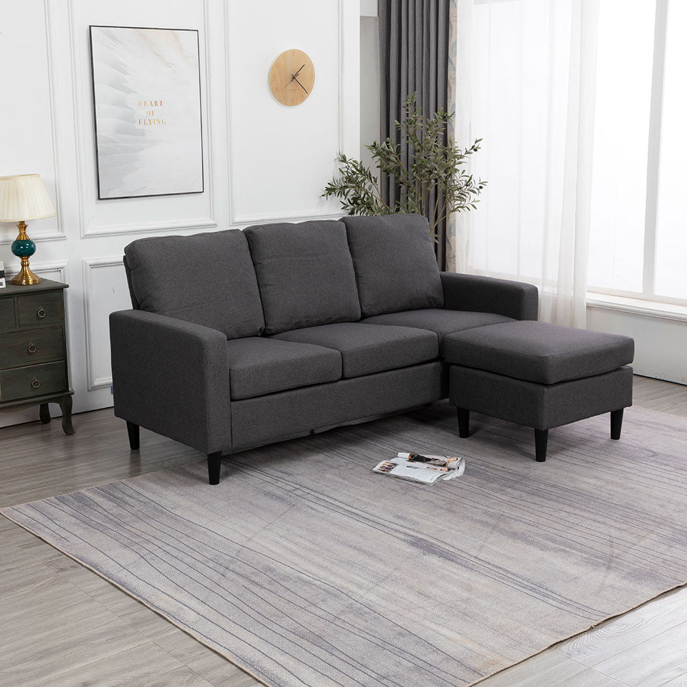 Grey Fine Linen 3 Seater L Shape Sofa