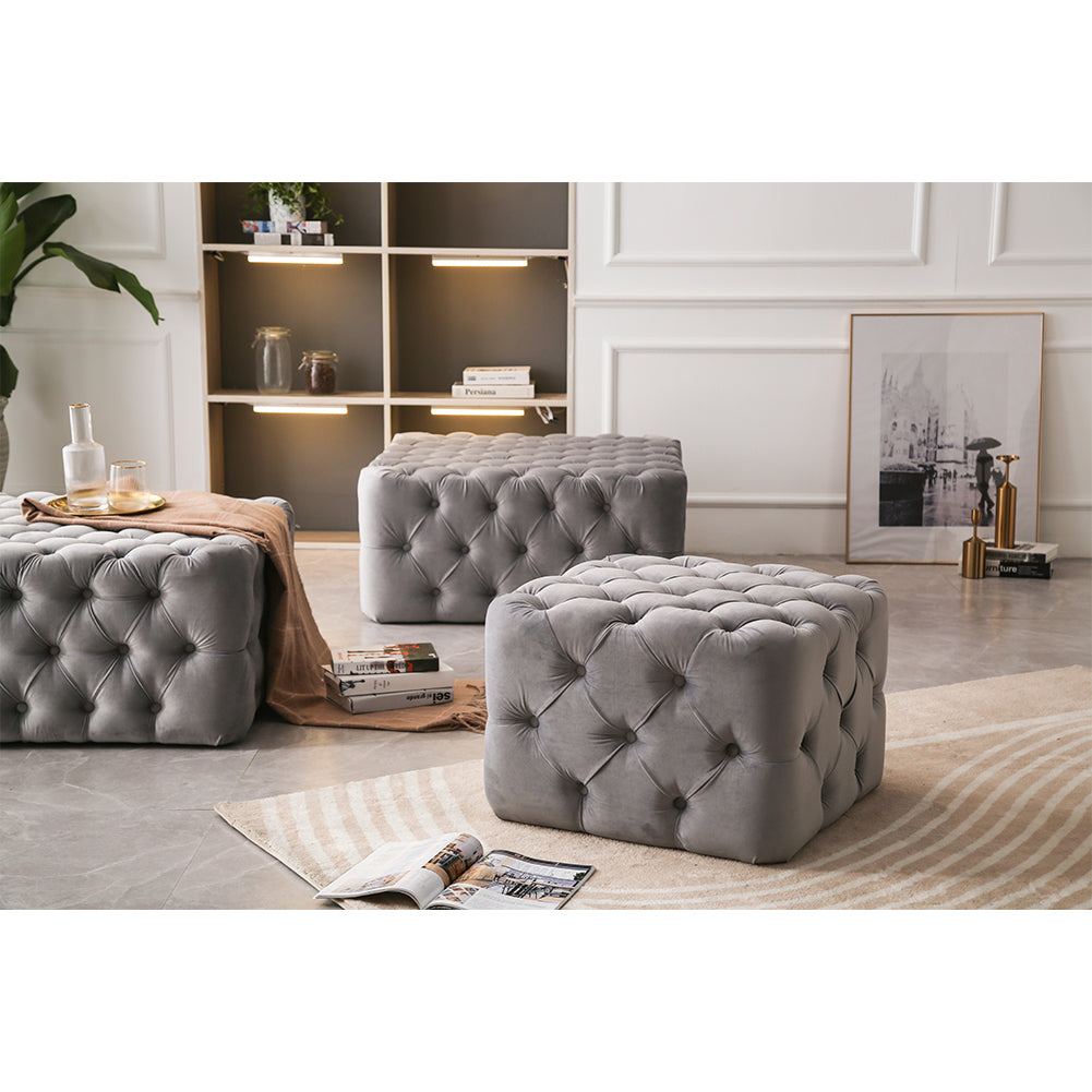 Velvet Buttoned Pouffe