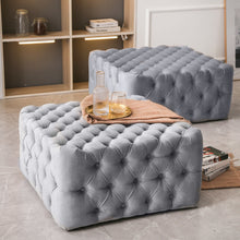 Load image into Gallery viewer, 92CM Square Frosted Velvet Buttoned Footstool
