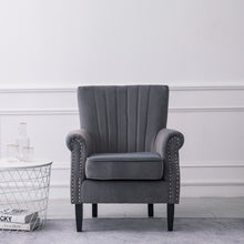 Load image into Gallery viewer, Velvet Tufted Wooden Legs Armchair Grey
