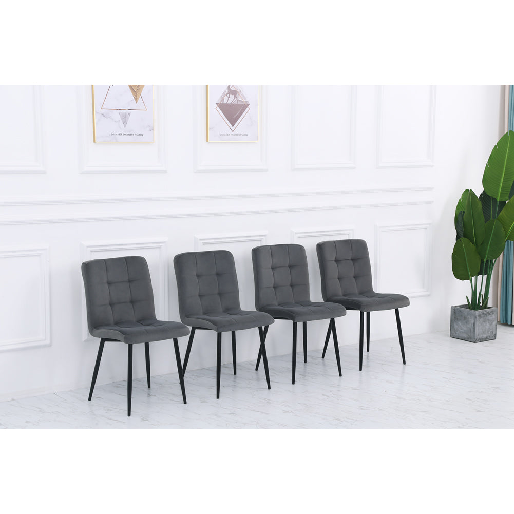 Set of 4 Matte Velvet Padded Dining Chairs, Dark Grey