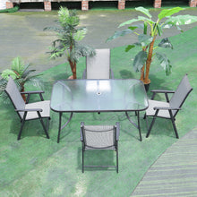 Load image into Gallery viewer, Garden Ripple Rectangular Table With Umbrella Hole with 4 Folding Chairs
