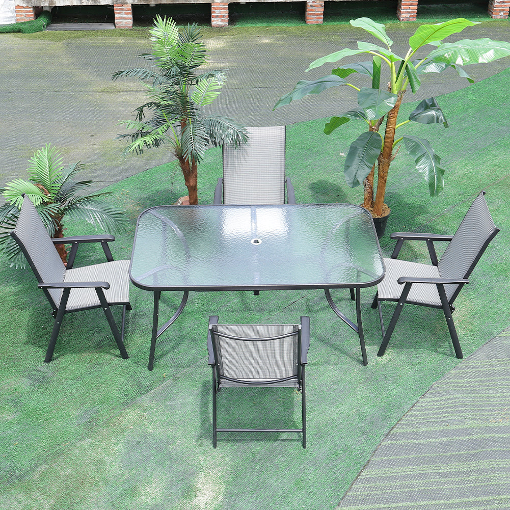 Garden Ripple Rectangular Table With Umbrella Hole with 4 Folding Chairs