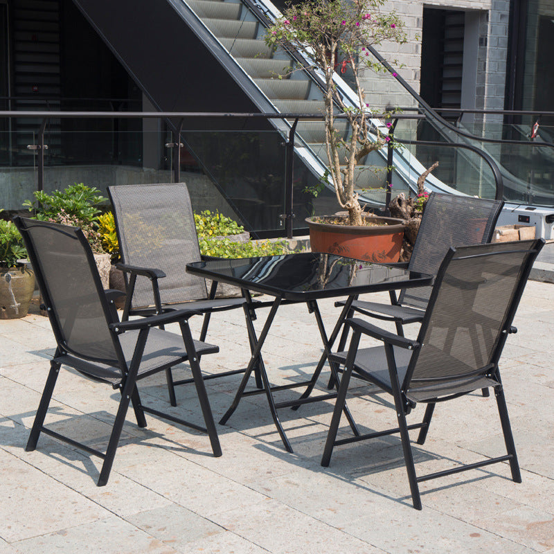 Outdoor Garden Dining Sets with Metal Table and 4Pcs Foldable Chairs, LG0817LG0542