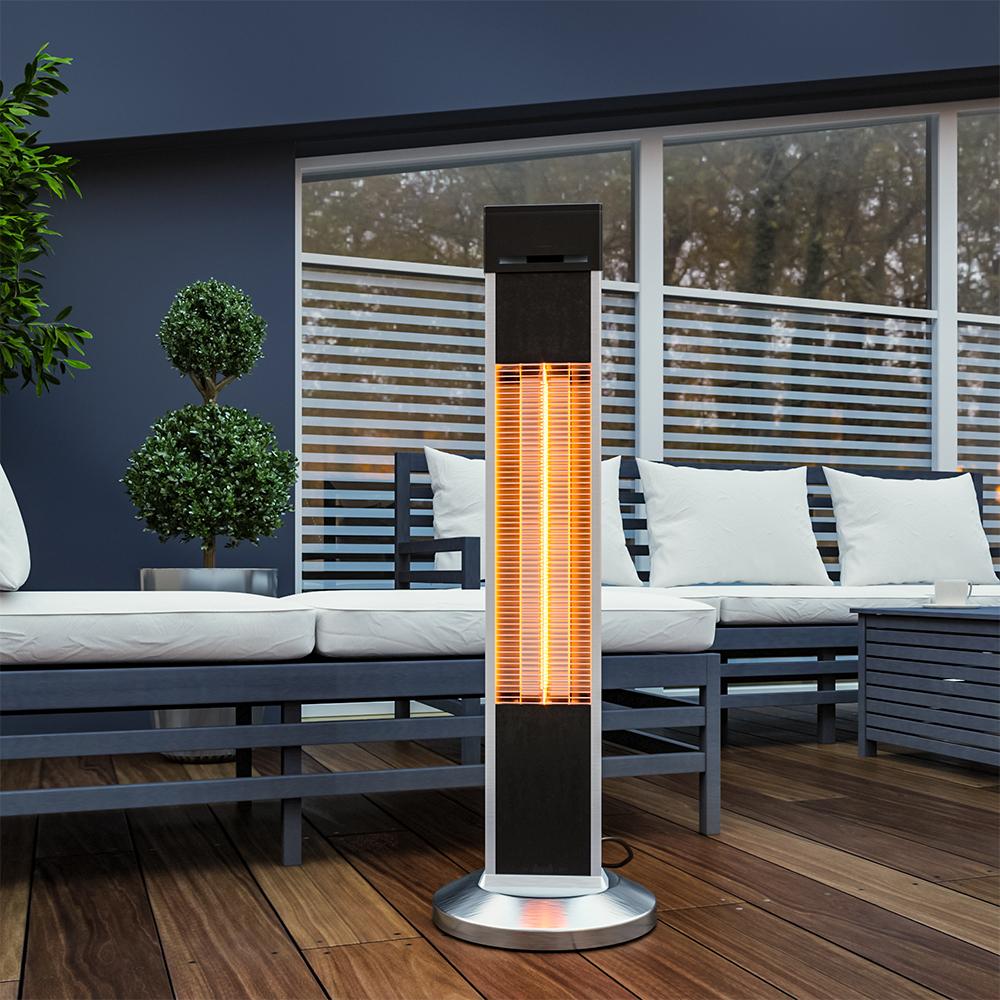 2KW Column Patio Heater Electric Outdoor Indoor Heater 3 Power Settings Remote Control