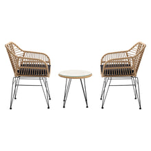 Load image into Gallery viewer, Rattan Bistro Set with Glass Top Table with Steel Frame Showerproof Cushions
