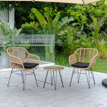 Load image into Gallery viewer, Rattan Bistro Set with Glass Top Table with Steel Frame Showerproof Cushions
