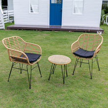 Load image into Gallery viewer, Rattan Bistro Set with Glass Top Table with Steel Frame Showerproof Cushions
