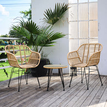 Load image into Gallery viewer, Rattan Bistro Set with Glass Top Table with Steel Frame Showerproof Cushions

