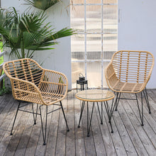 Load image into Gallery viewer, Rattan Bistro Set with Glass Top Table with Steel Frame Showerproof Cushions
