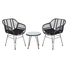 Load image into Gallery viewer, Rattan Bistro Set with Glass Top Table with Steel Frame Showerproof Cushions
