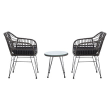 Load image into Gallery viewer, Rattan Bistro Set with Glass Top Table with Steel Frame Showerproof Cushions
