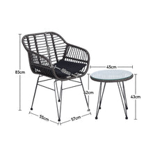 Load image into Gallery viewer, Rattan Bistro Set with Glass Top Table with Steel Frame Showerproof Cushions
