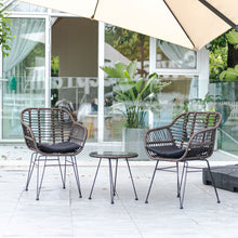Load image into Gallery viewer, Rattan Bistro Set with Glass Top Table with Steel Frame Showerproof Cushions
