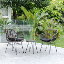 Load image into Gallery viewer, Rattan Bistro Set with Glass Top Table with Steel Frame Showerproof Cushions
