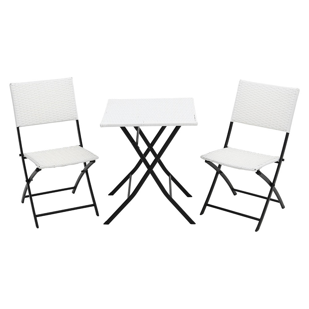 Set of 3 Rattan Garden Foldable Coffee Table and Chairs Set